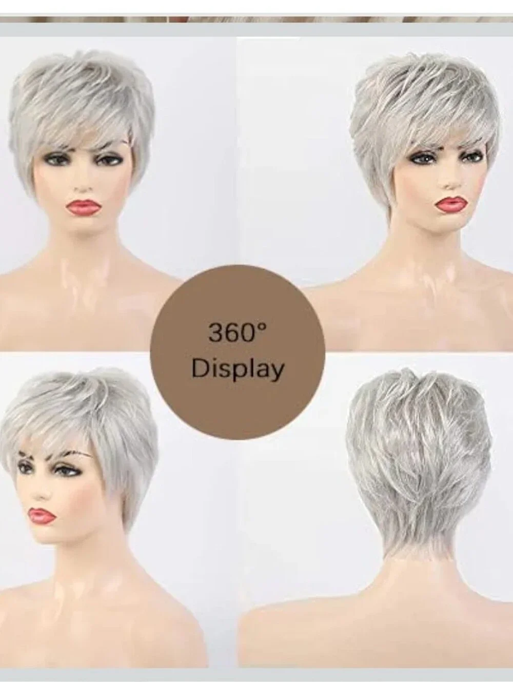 NWT Short Silver Grey Human Hair Wigs Blend with Healthy Memory Fiber Pixie Curl